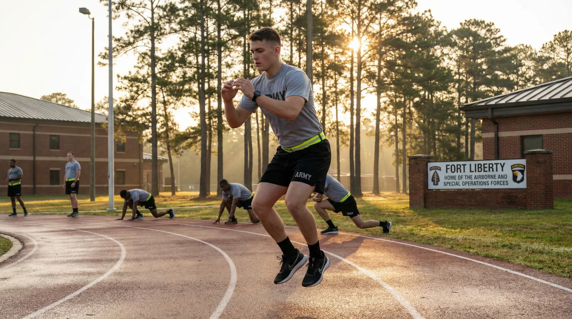 A soldier in the field, focused and alert.