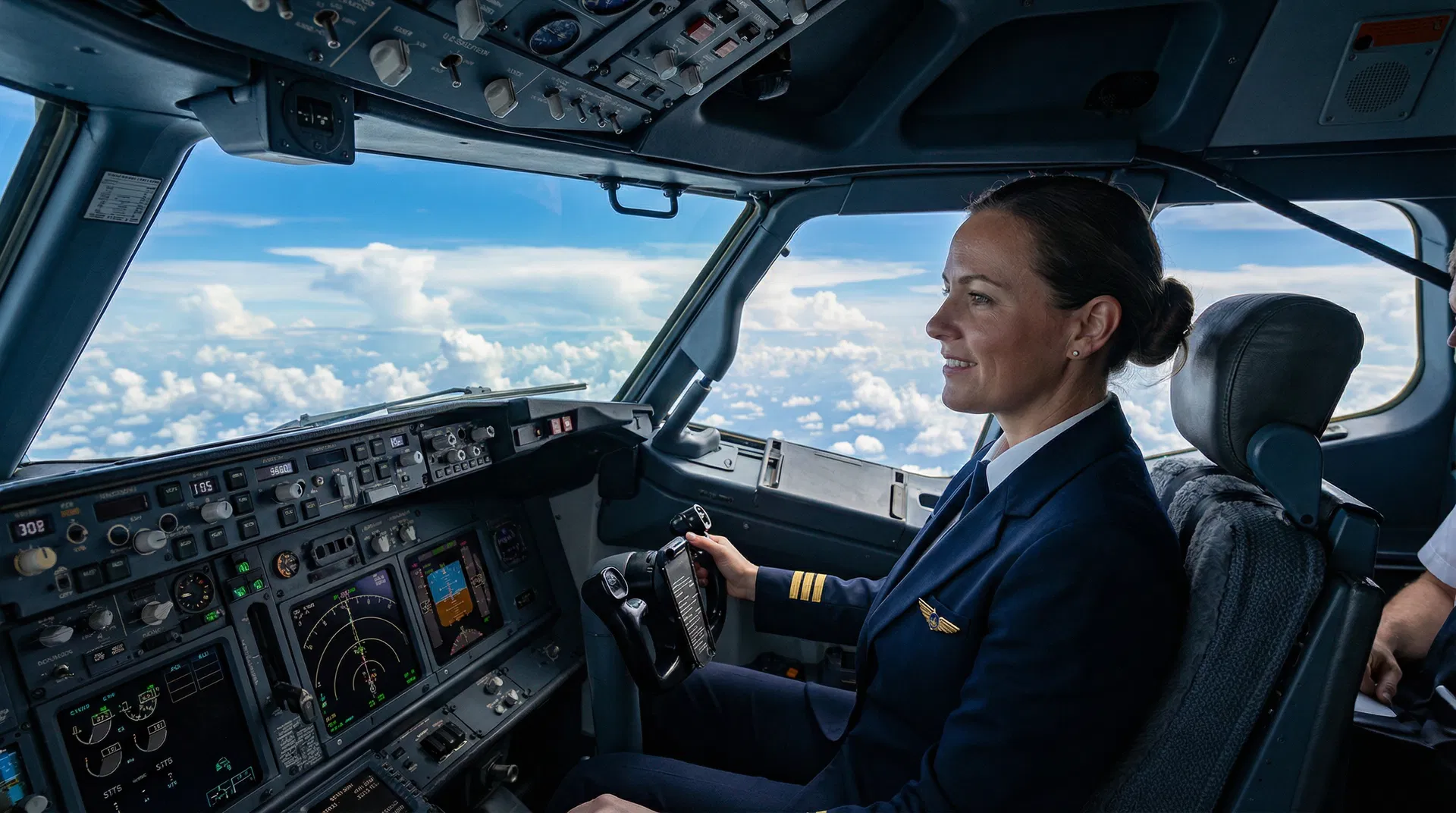 A professional pilot in a cockpit, who requires crisp, reliable vision without the hassle of glasses or dry contacts.