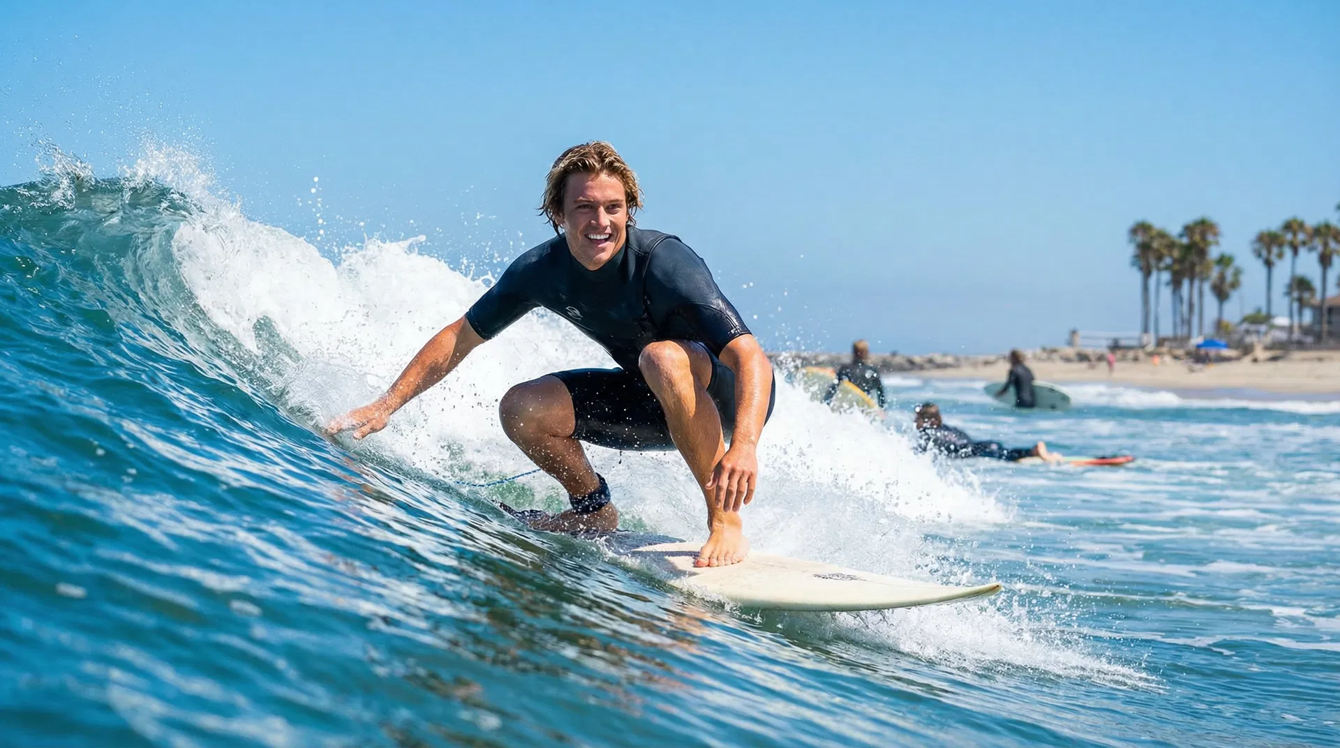 Man surfing, representing an active lifestyle without glasses
