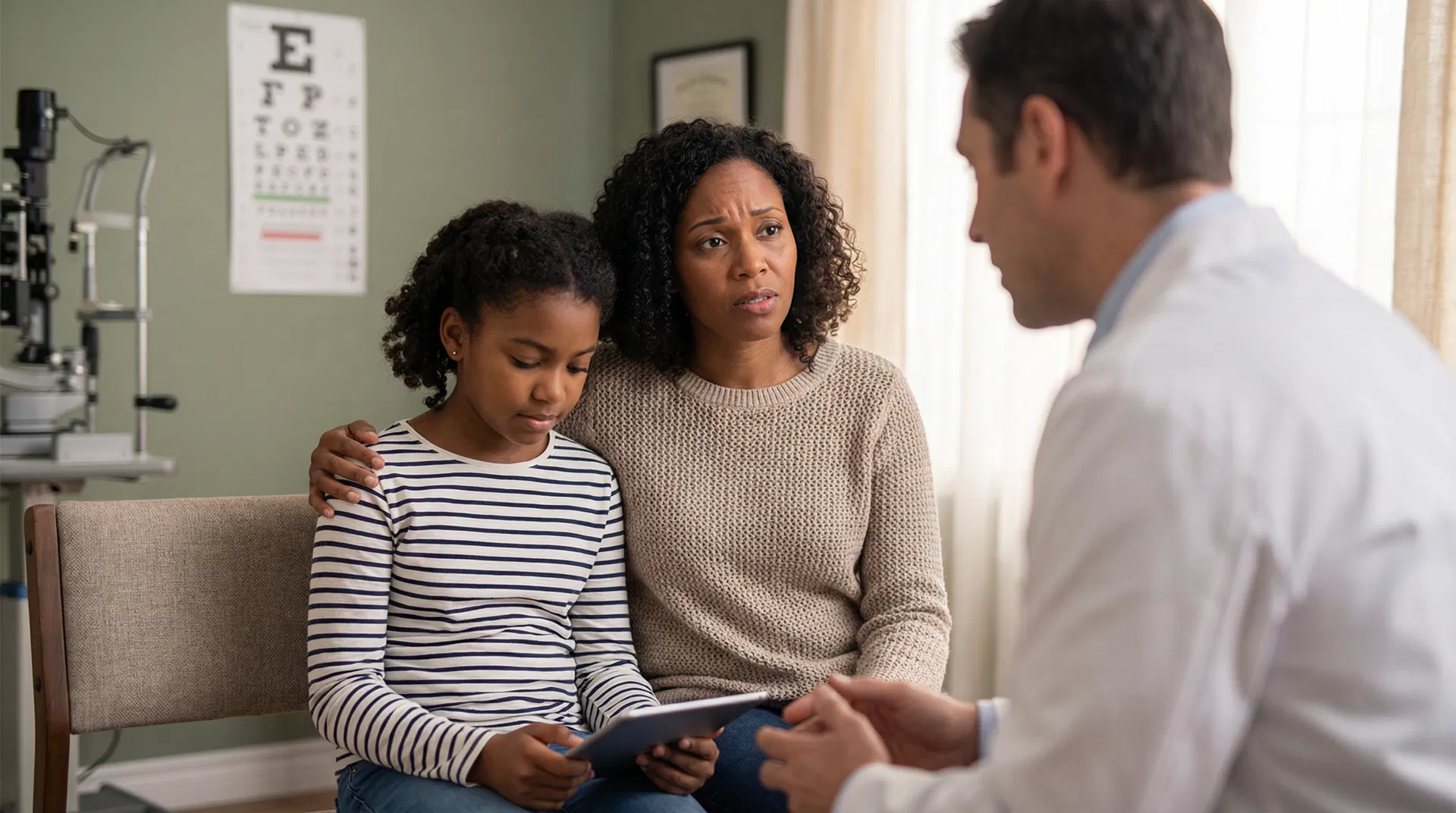 Parent showing concern for their child's vision