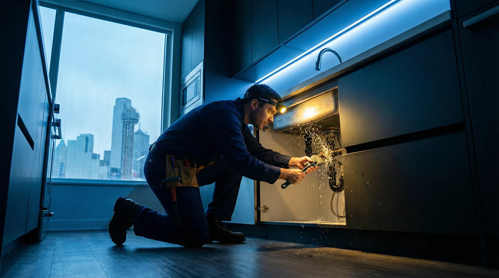 Emergency plumber at work in Dallas