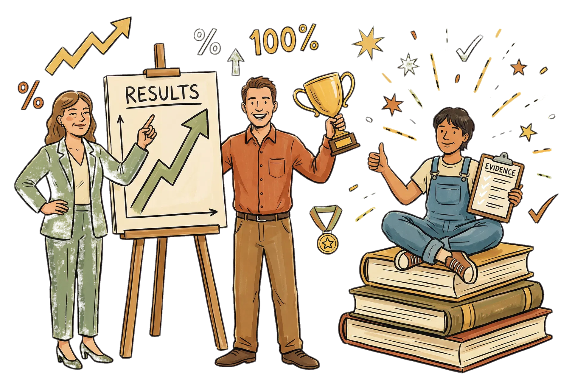 People celebrating success — hand-drawn illustration