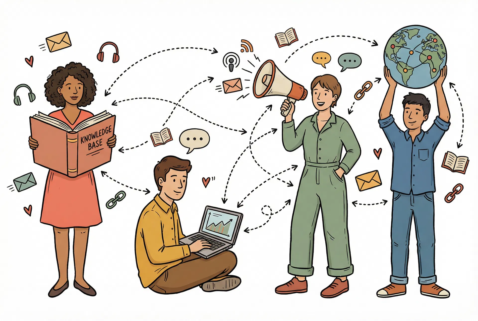 Community of people sharing knowledge — hand-drawn illustration