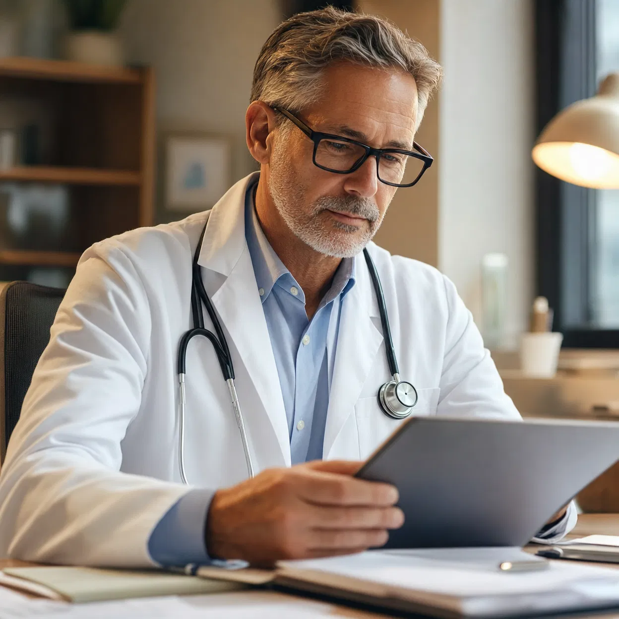 Physician reviewing documents