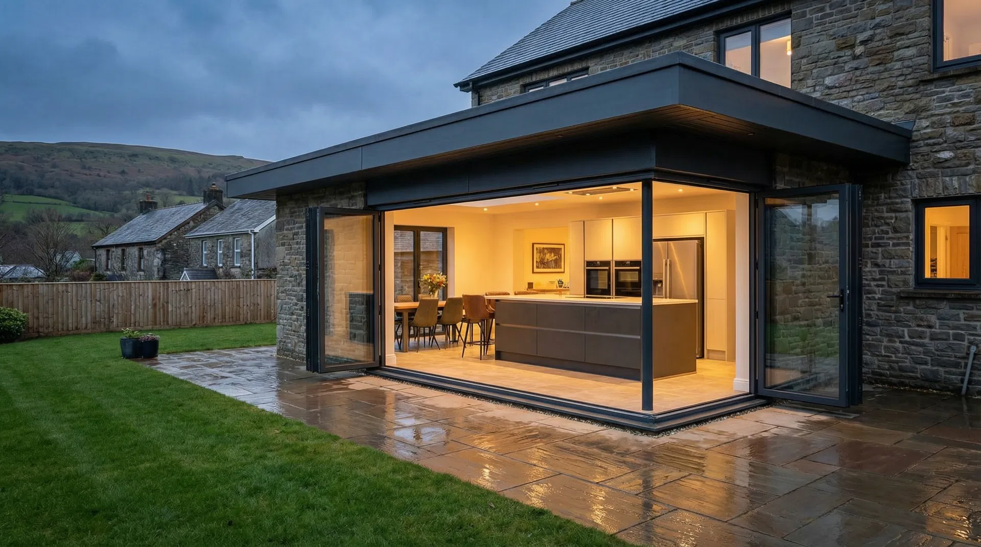 Modern house extension with bifold doors completed by WR Windows in South Wales