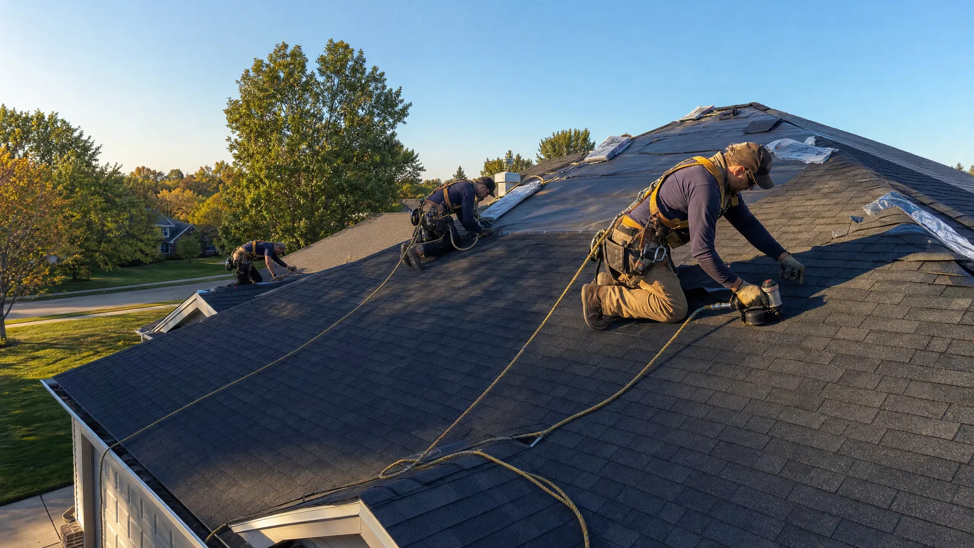 Professional roofing crew at work in Southeast Michigan