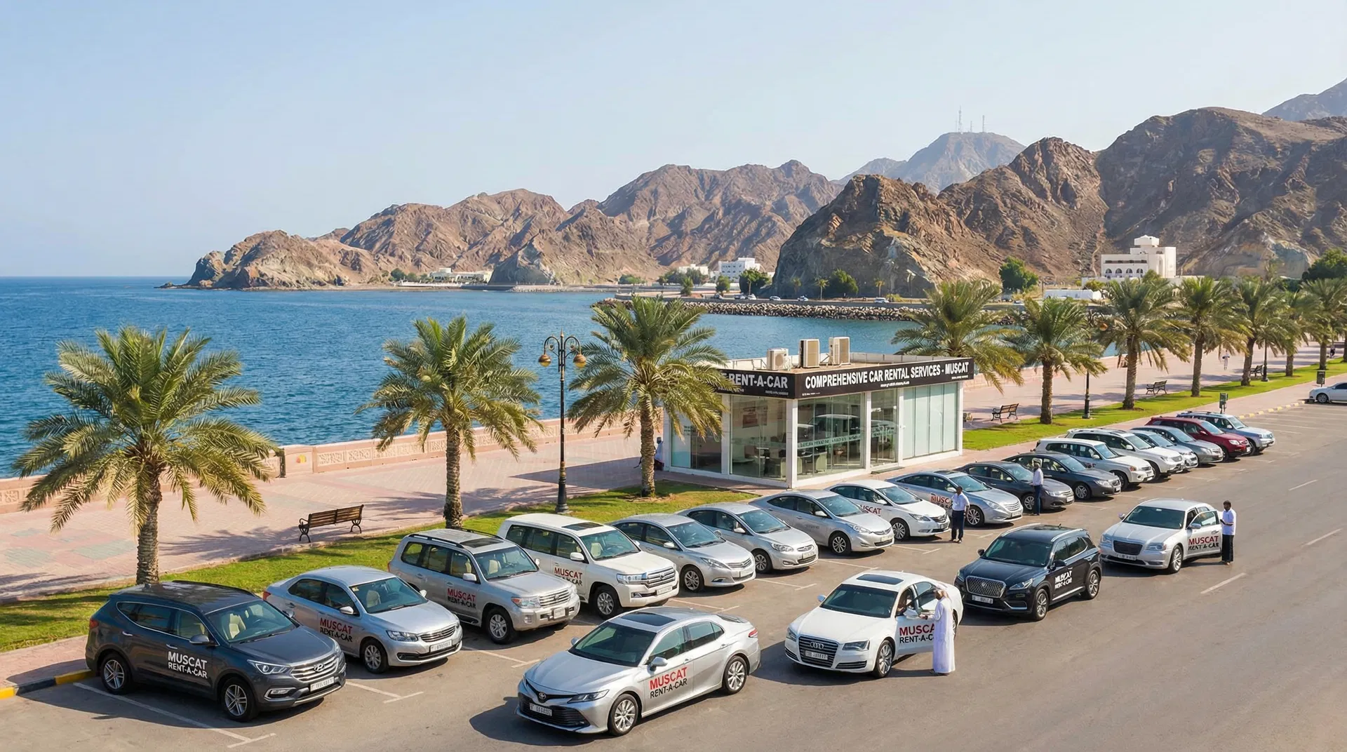Comprehensive car rental services in Muscat Oman - scenic view with diverse vehicle options and reliable transportation