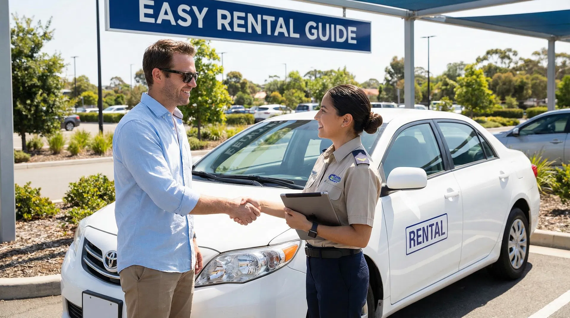 Hassle-free car rental tips - happy customer with rental car showing smooth process and satisfied service experience