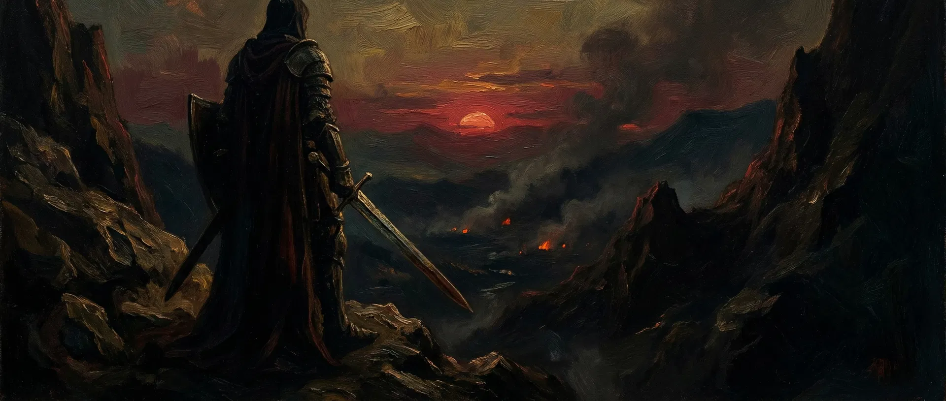 Warrior standing before a cross