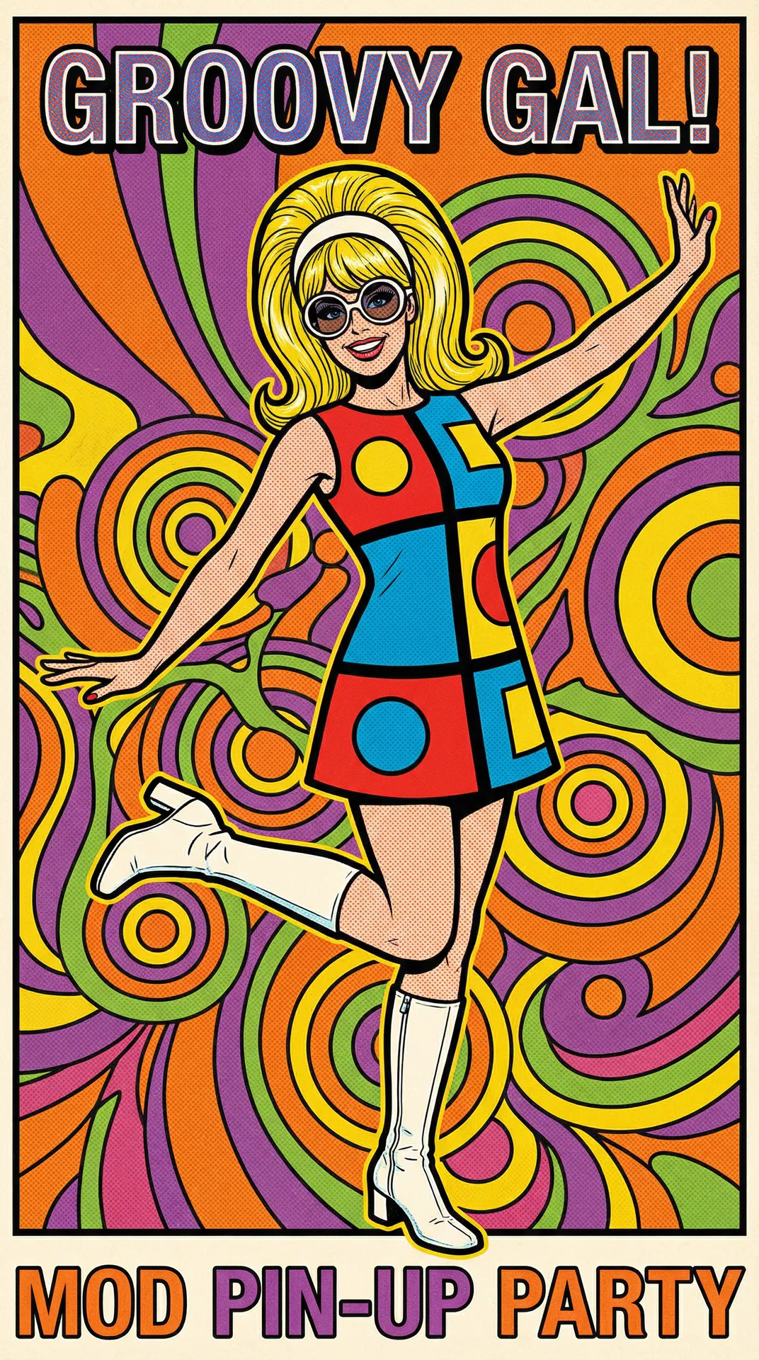 Mod Era Energy - 1960s pop art vibes with psychedelic style