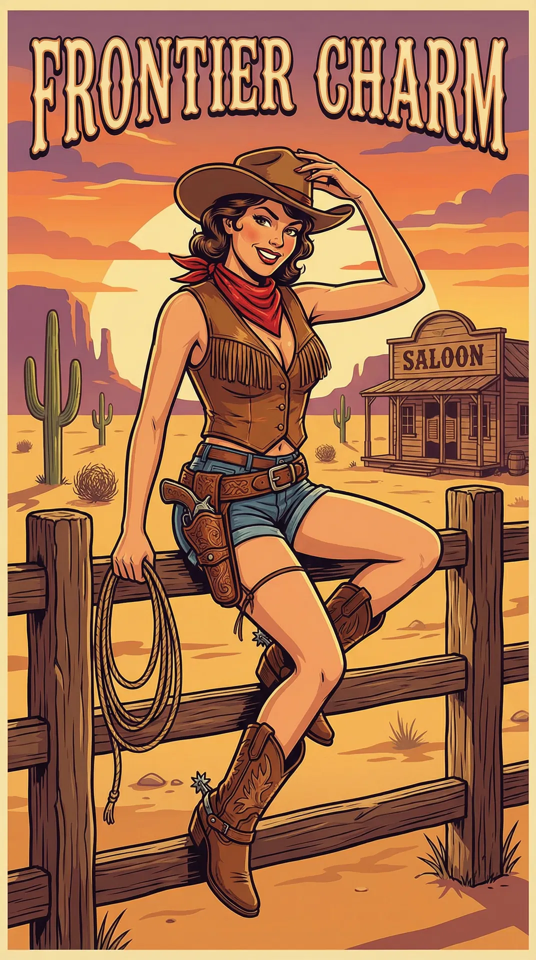 Frontier Charm - Wild West saloon girl with cowboy spirit
