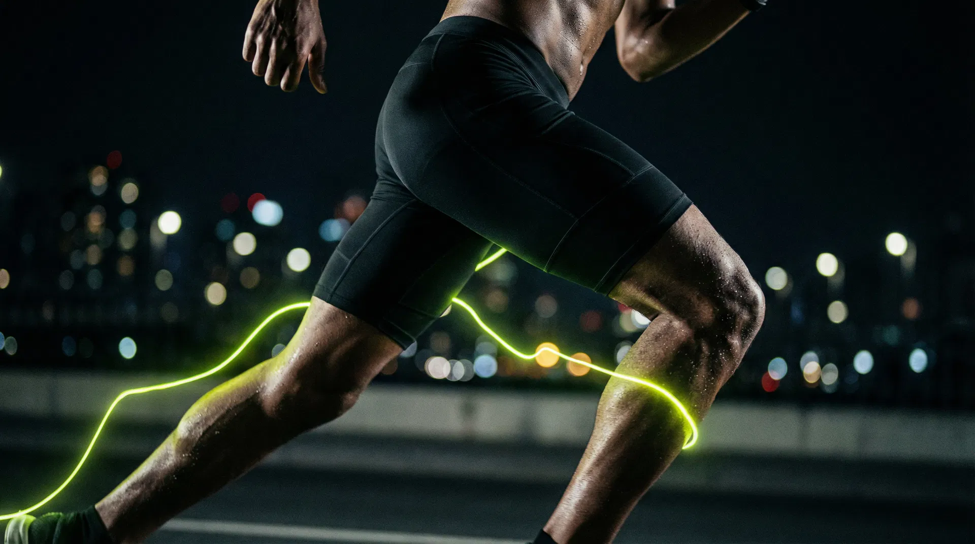 Marathon runner with energy trails