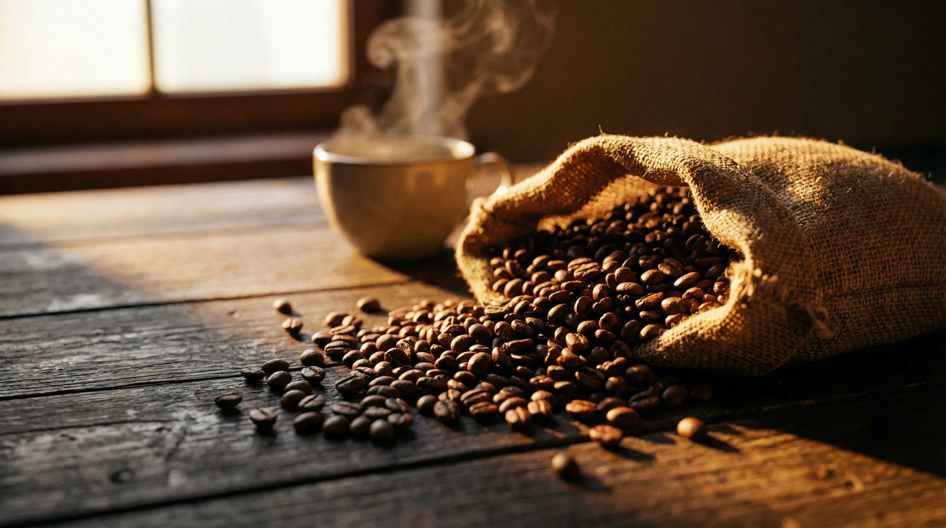 Coffee beans and burlap sack