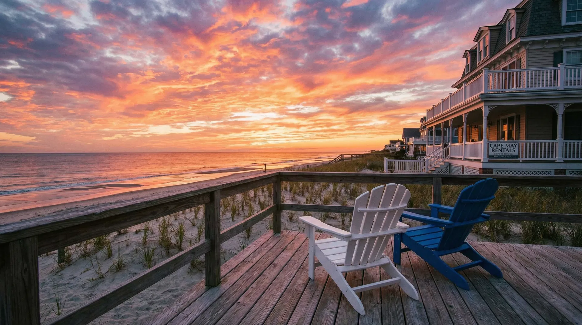 Stunning sunset view from the deck of a Cape May beachfront rental