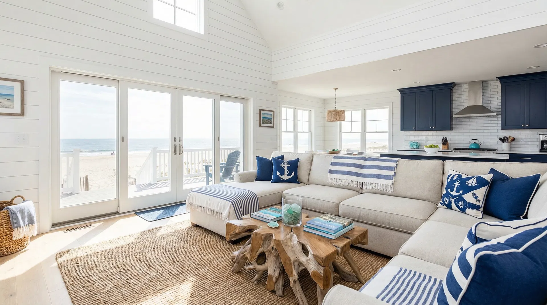 Bright and airy living room of a Cape May beachfront vacation rental