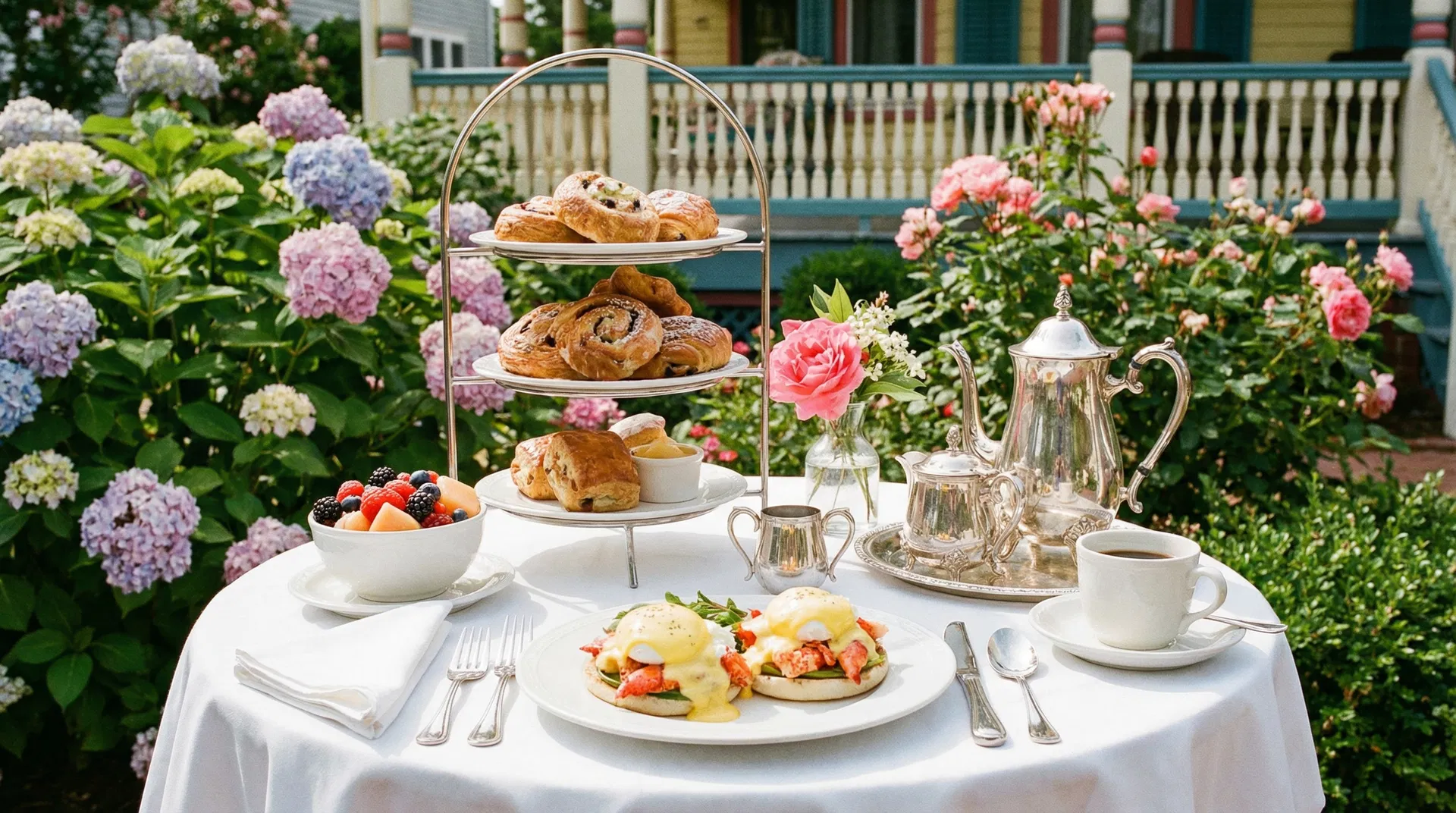 Gourmet breakfast served at a Cape May Victorian bed and breakfast