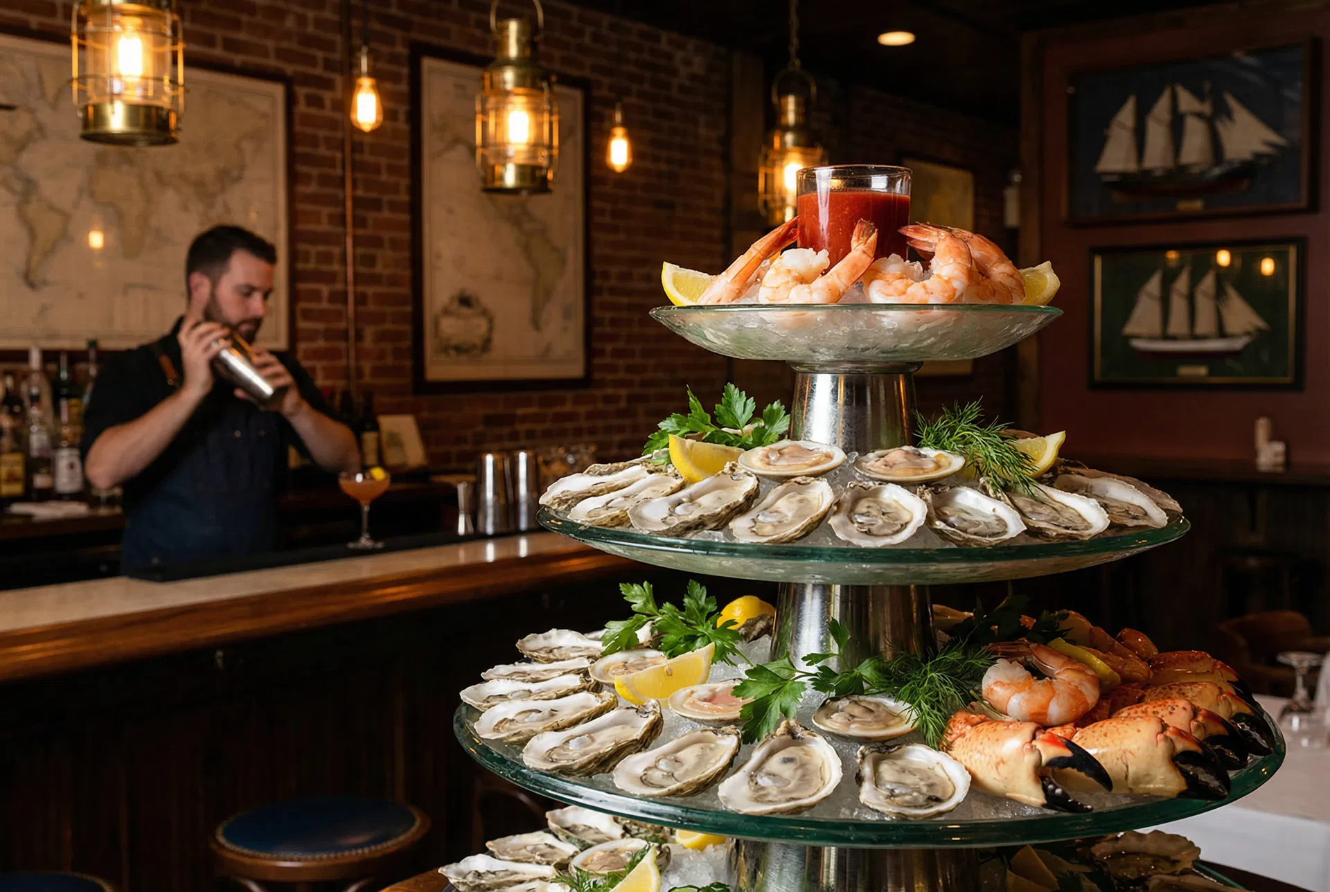 An elegant raw bar display at a Cape May upscale restaurant