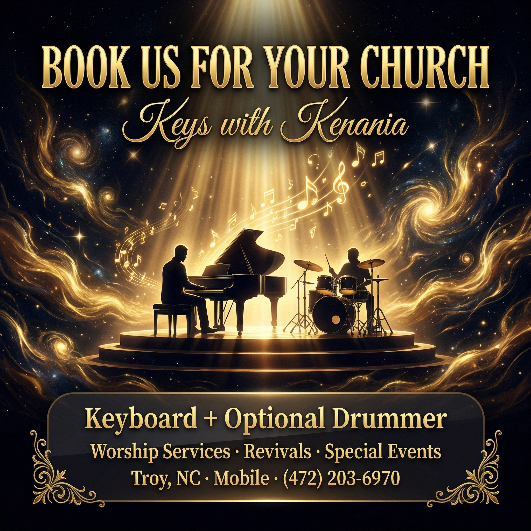 Keys with Kenania church booking — keyboard and drummer