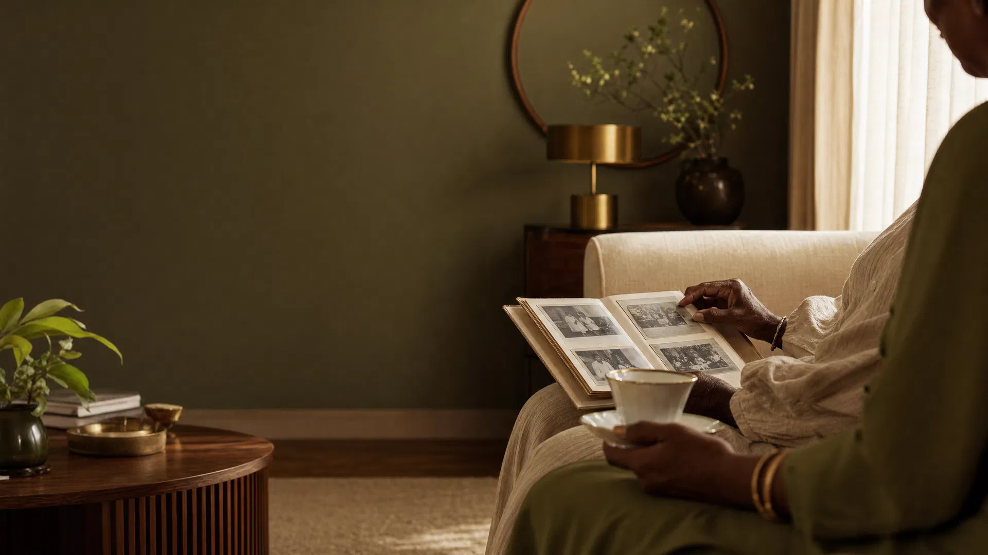 Warm companionship over a family photo album
