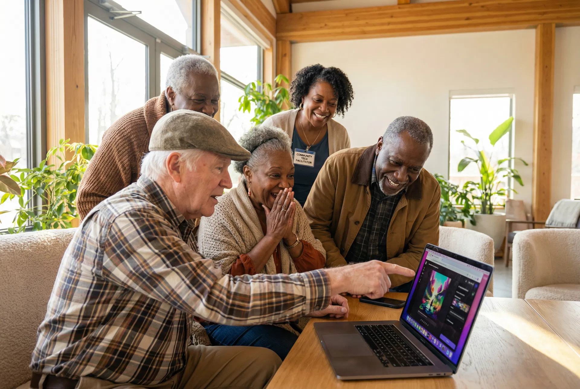 Seniors discovering AI tools together