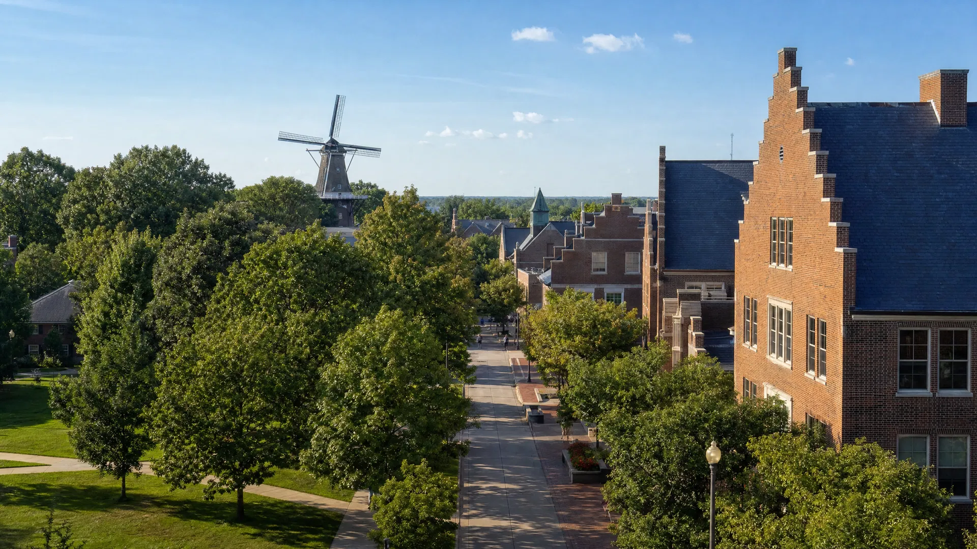 Sioux Center, Iowa Dutch-heritage college town with windmill and stepped gable architecture
