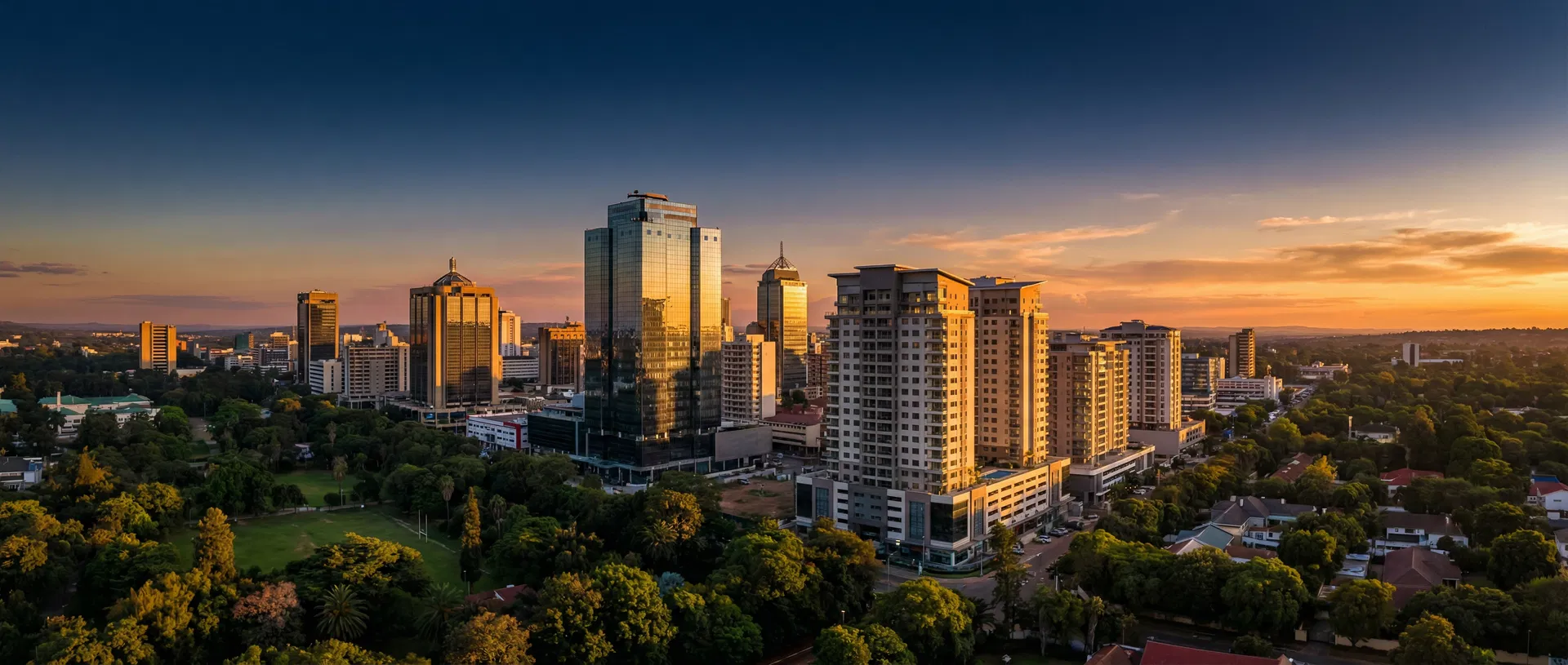 African city skyline at golden hour