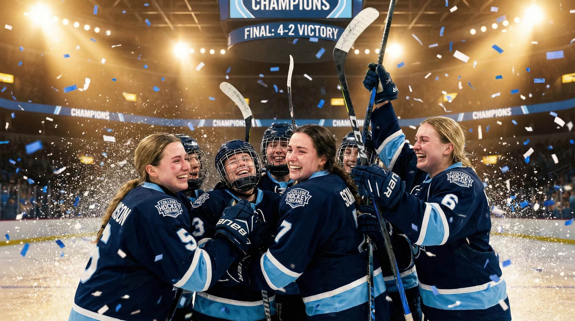 Women's hockey team celebrating