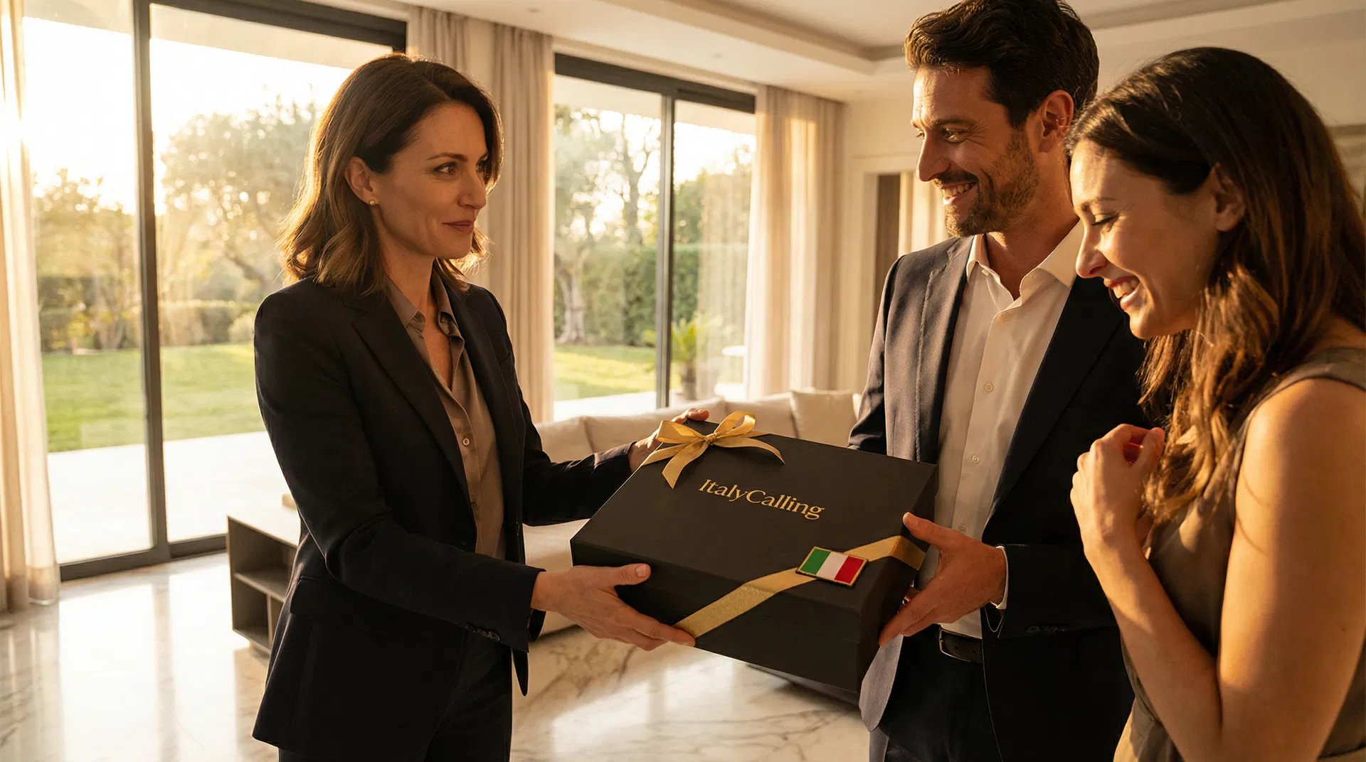 Real estate agent gifting ItalyCalling Welcome Box to clients at closing