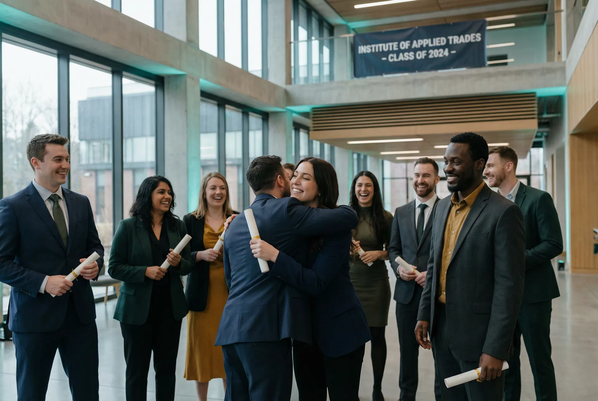 Trade school graduates celebrating