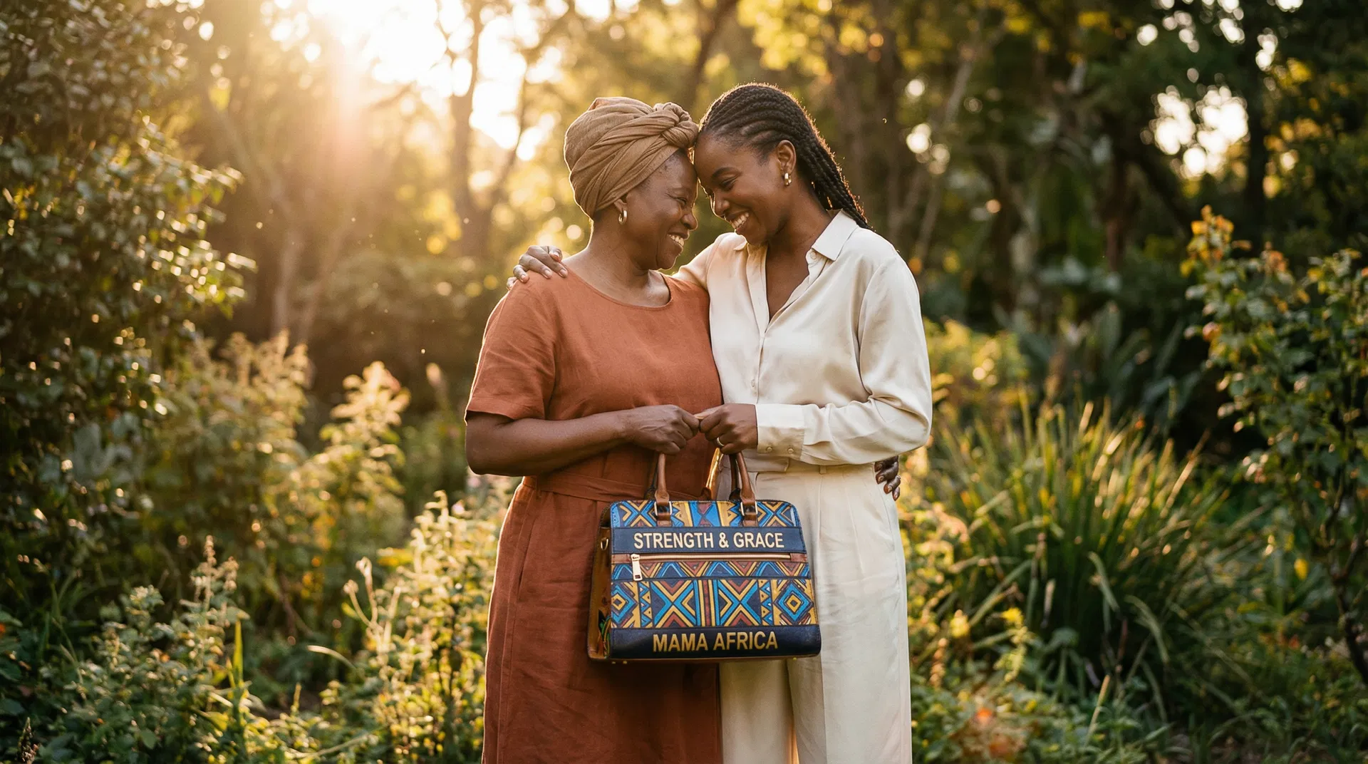 Mother and daughter sharing a moment with Afroyla bag